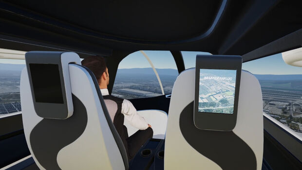 VR Flugtaxi Ansicht von Innen im Landeanflug