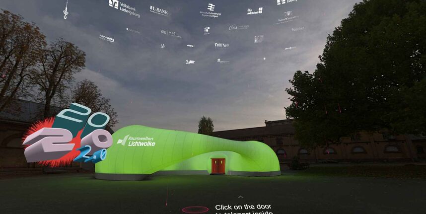 Virtuelle Darstellung der grünen Lichtwolke im Innenhof des Kunstzentrums Karlskaserne