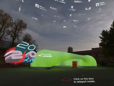 Virtuelle Darstellung der grünen Lichtwolke im Innenhof des Kunstzentrums Karlskaserne