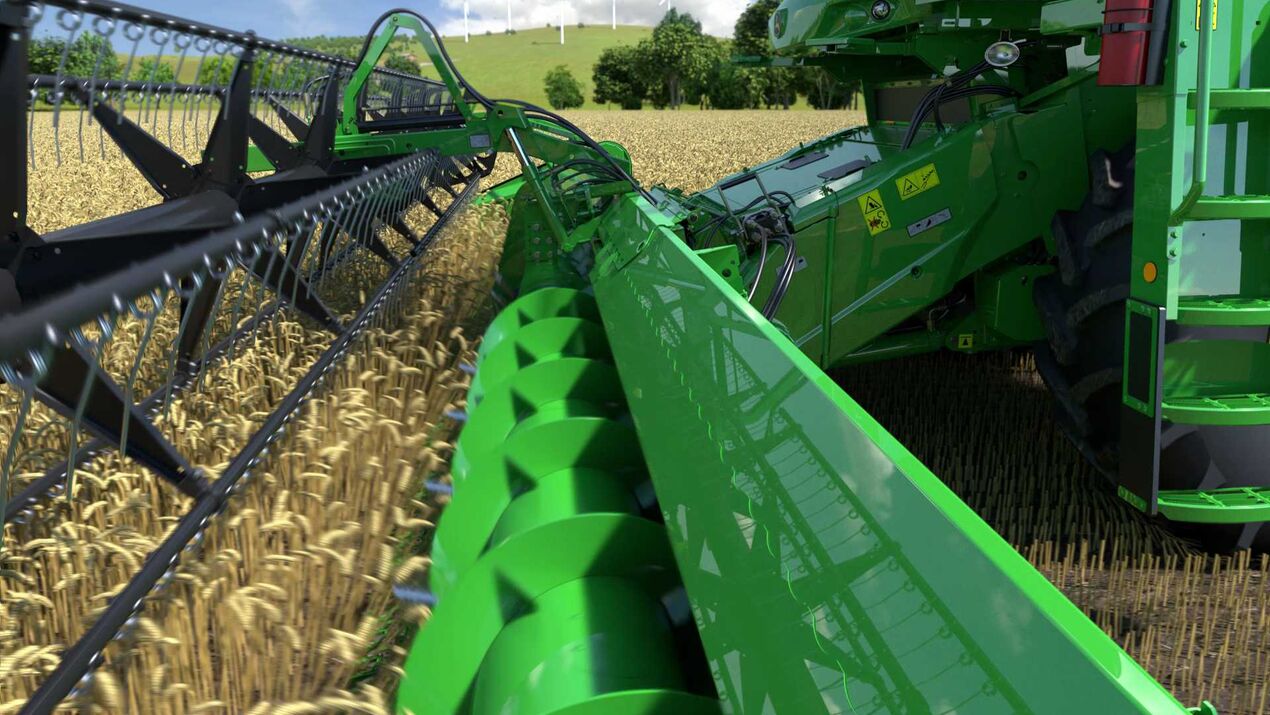 3D Animation John Deere Mähdrescher auf Feld Aufnahme Weizen