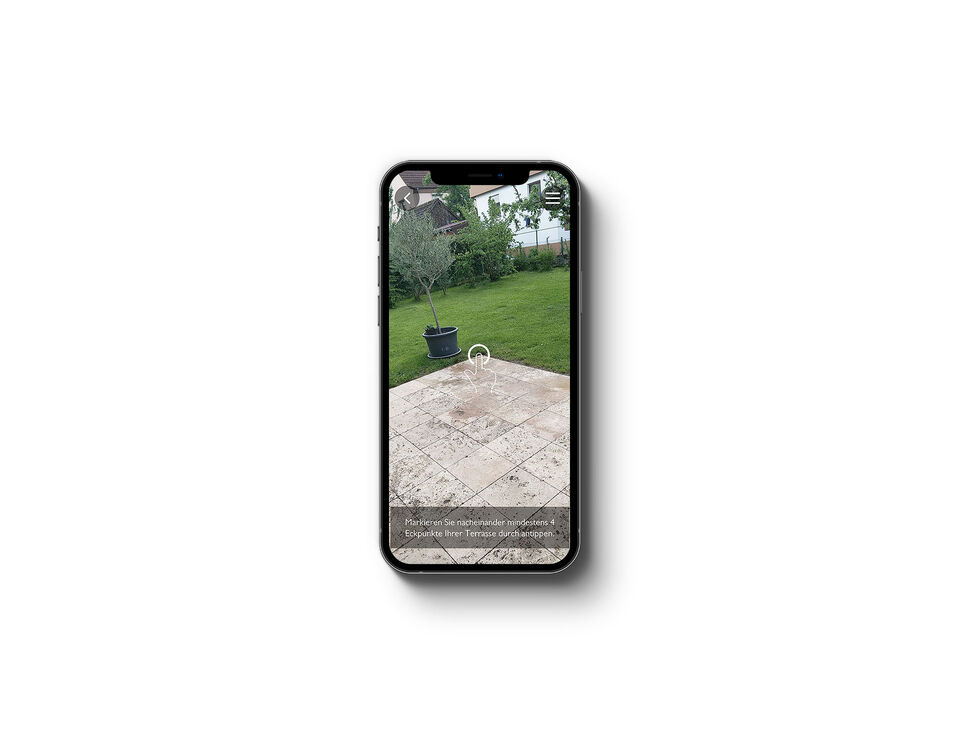 Seltra AR Terrassenplaner Smartphone Screen Bestimmung der Fläche