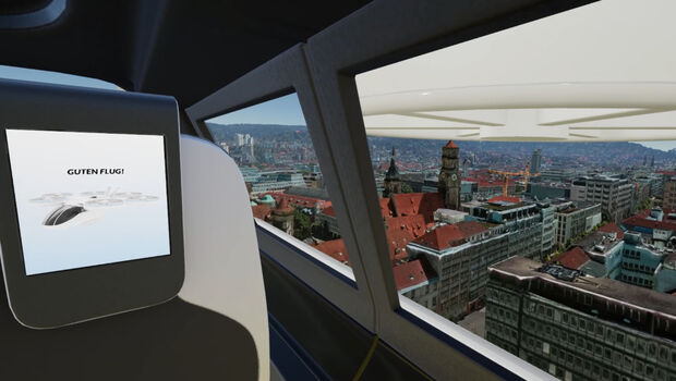 Passagier Sicht Start virtueller Flug im Flugtaxi