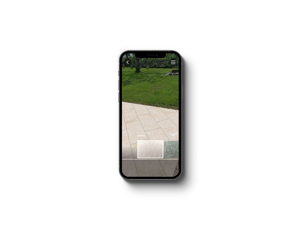 Seltra AR Terrassenplaner Smartphone Screen Auswahl Belag