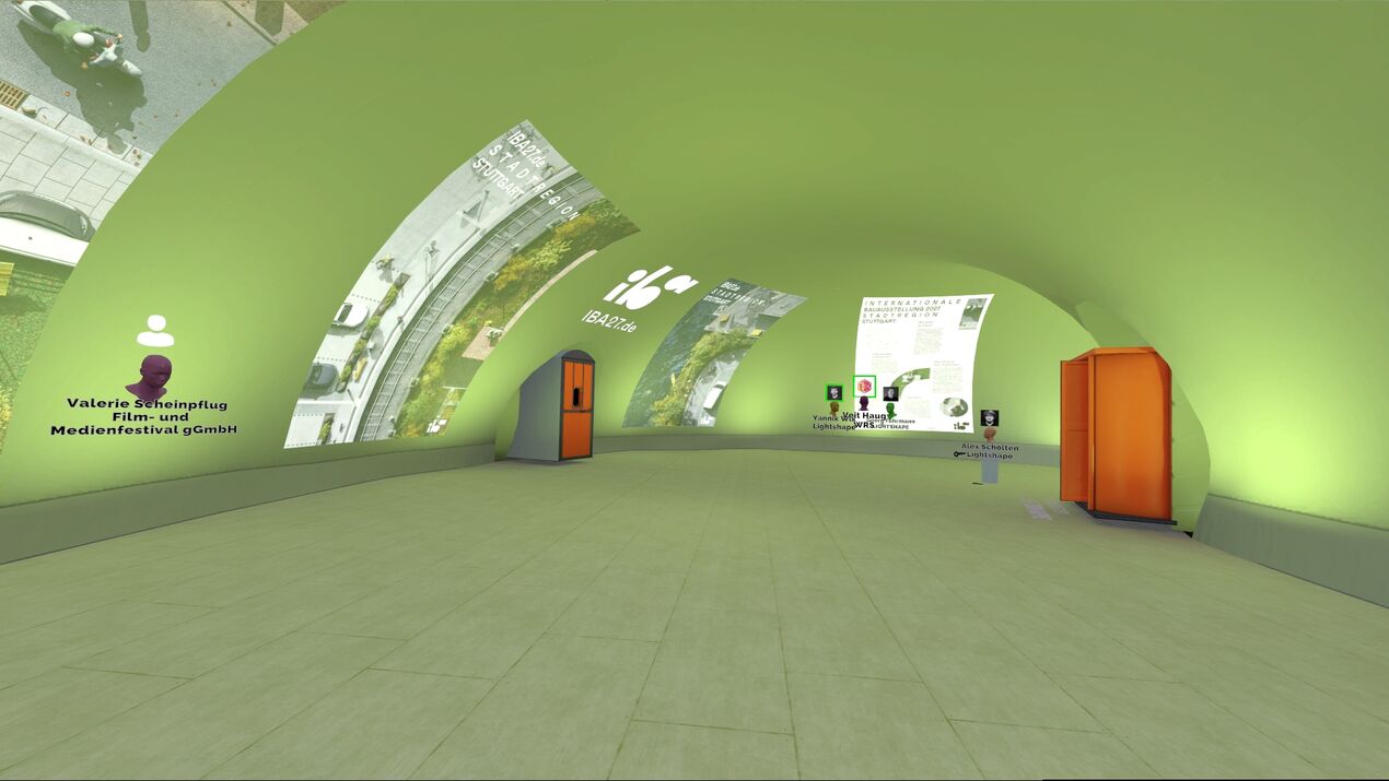 Virtuelle Darstellung des Inneren der grünen Lichtwolke mit Ausstellung der IBA'27